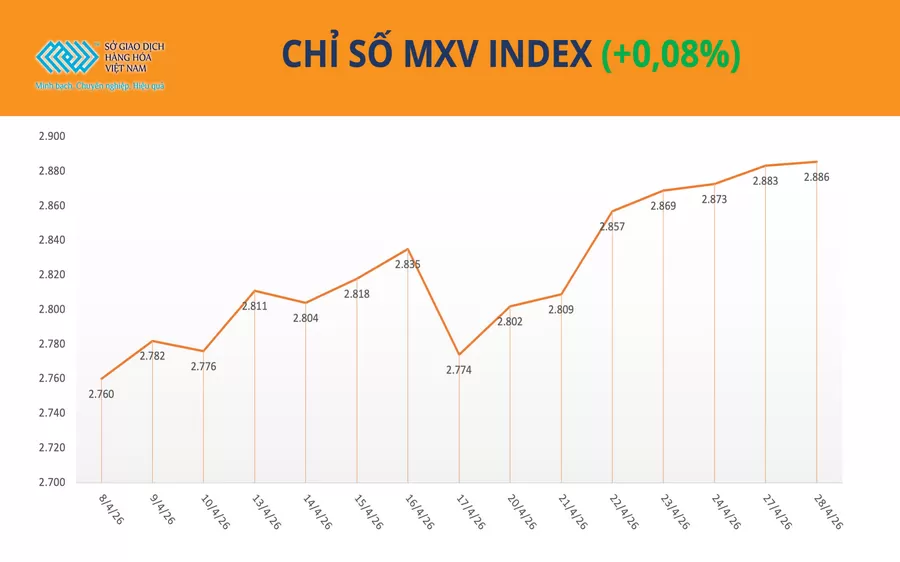 Bản tin MXV ngày 29/04/2026: Lực mua tiếp tục áp đảo, chỉ số MXV-Index sát vùng 2.900 điểm